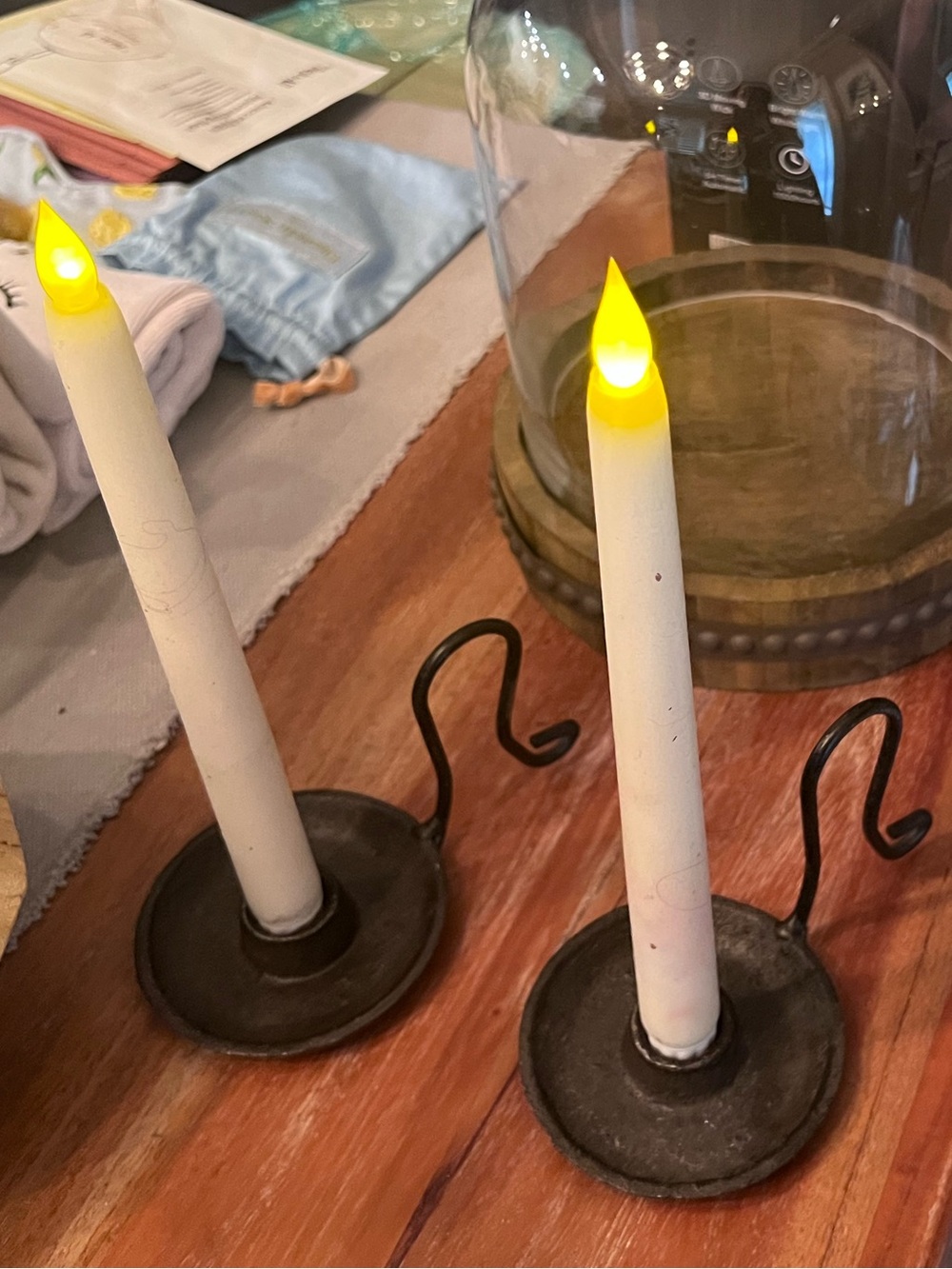 Two Oil Rubbed Bronze Taper Candleholders w/2 free LED tapers w/new batteries
